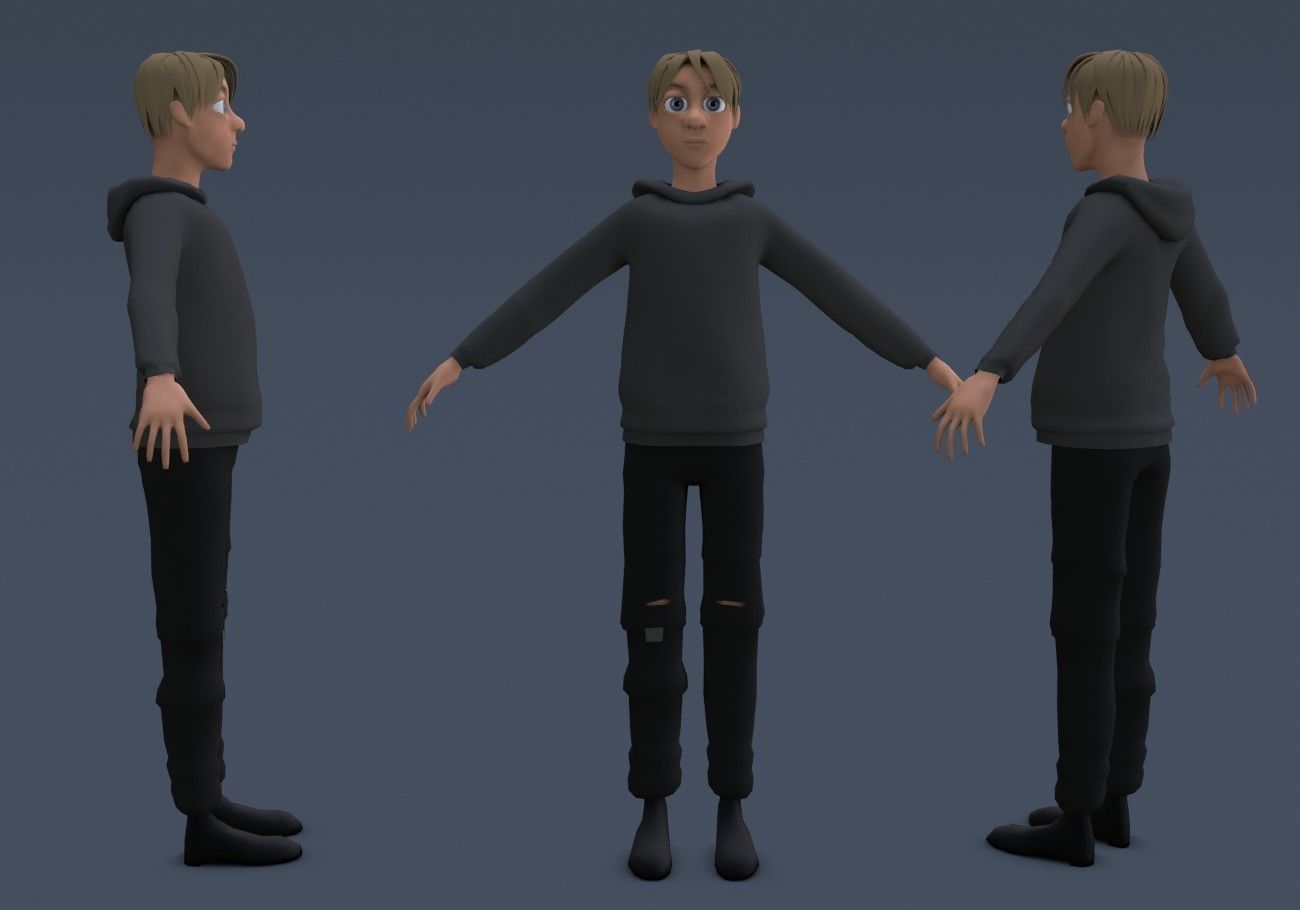 blond teenage boy Low-poly 3D model_6