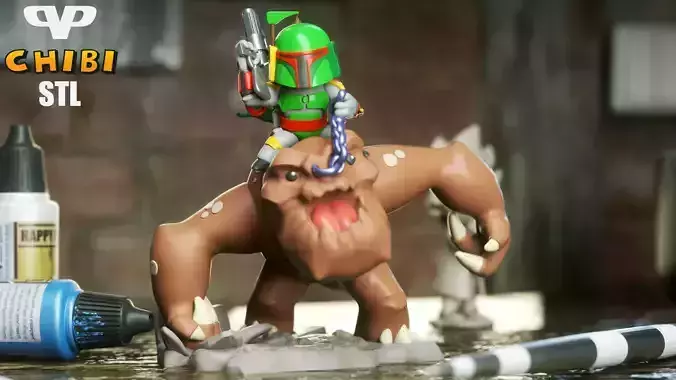 Boba Fett on Rancor Chibi STL for 3D Printing ChibiSTL 3DXM