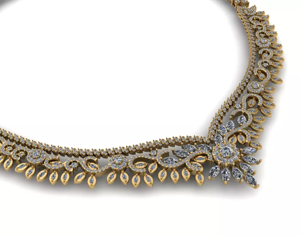 Diamond Necklace Full diamond Round and Marquise 3D print model