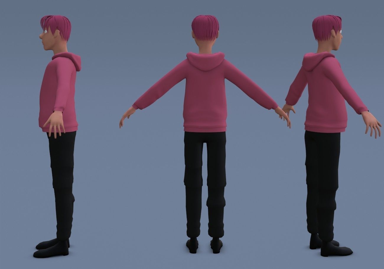 cute pink boy Low-poly 3D model_6