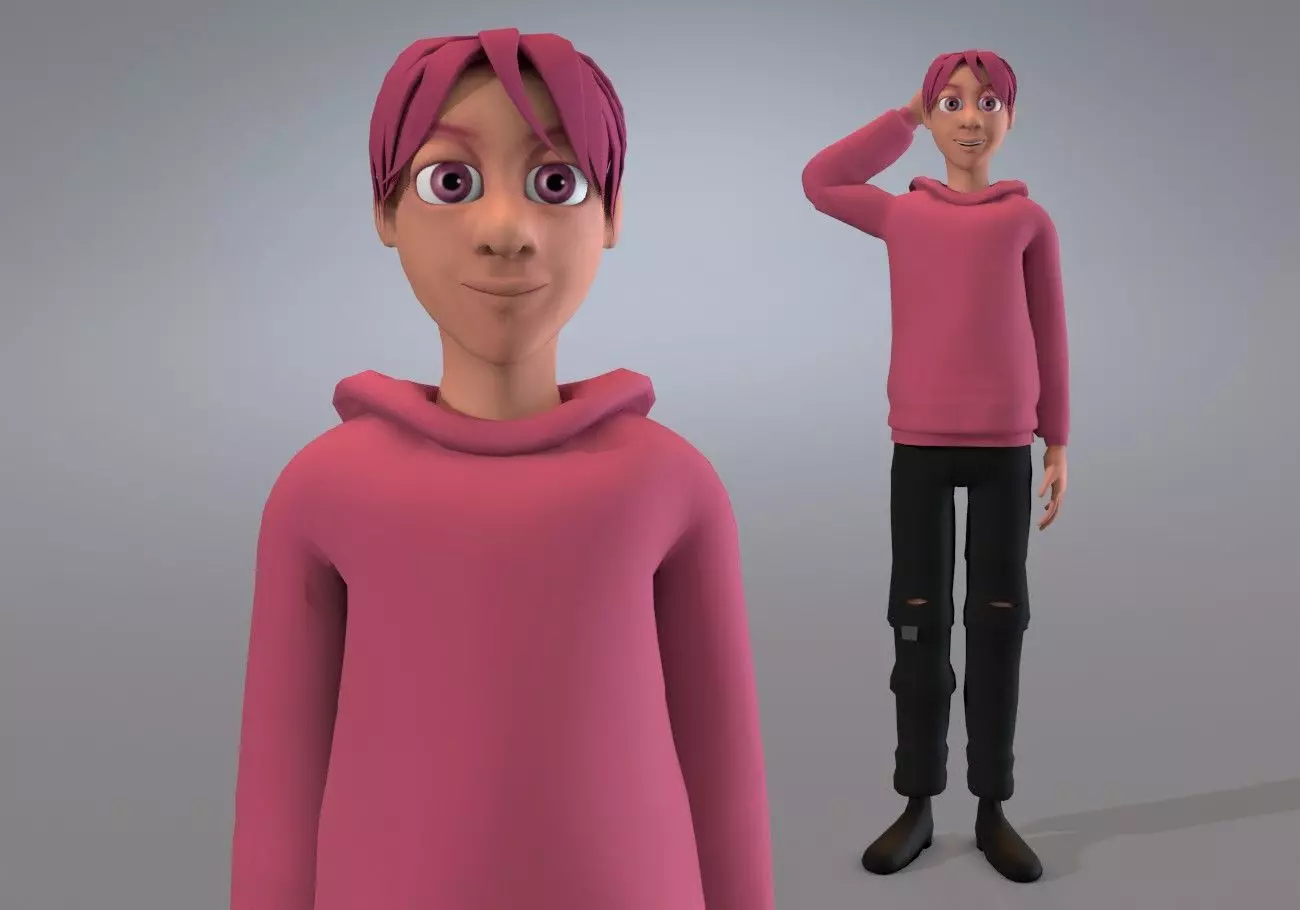 cute pink boy Low-poly 3D model_0