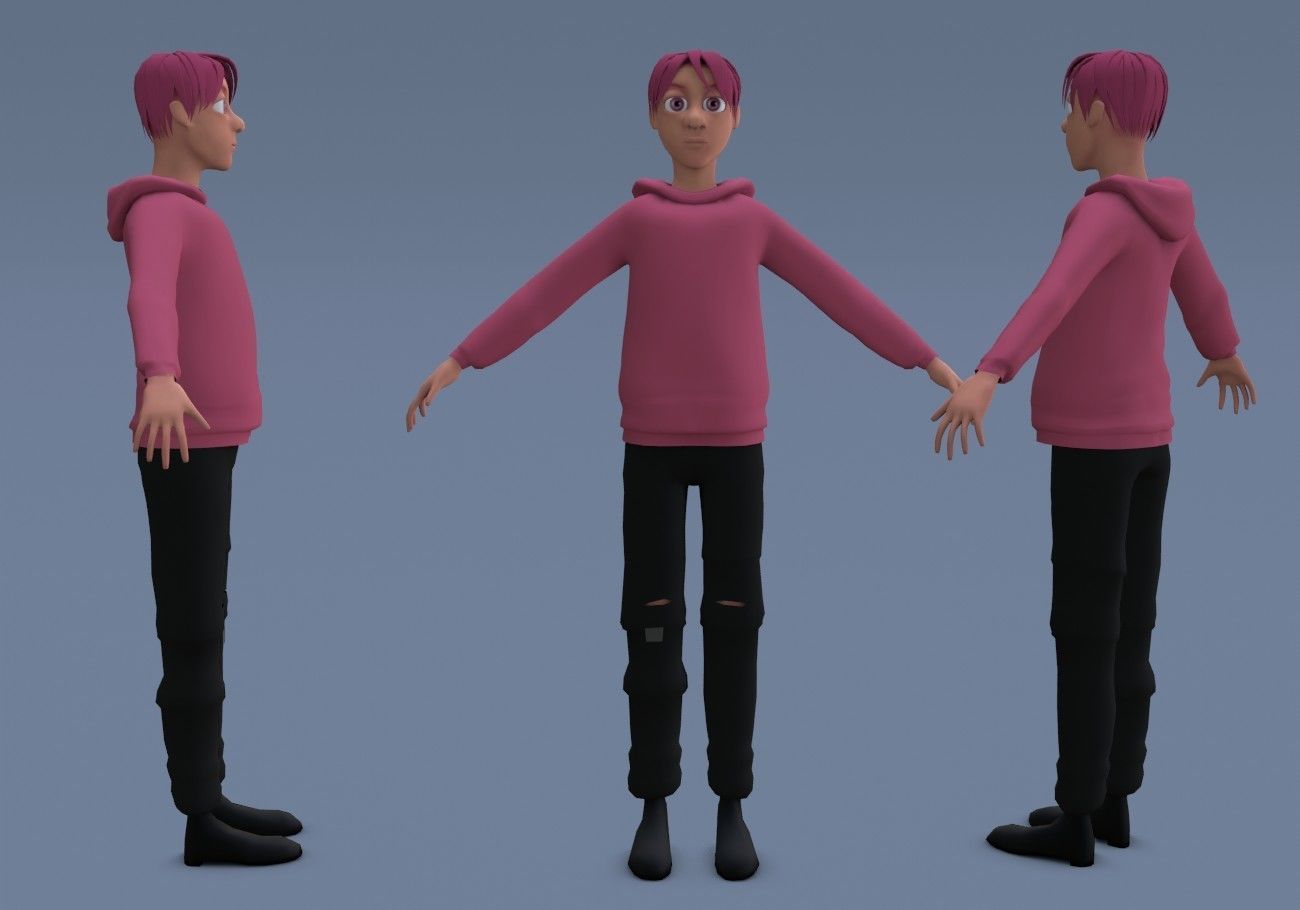 cute pink boy Low-poly 3D model_5