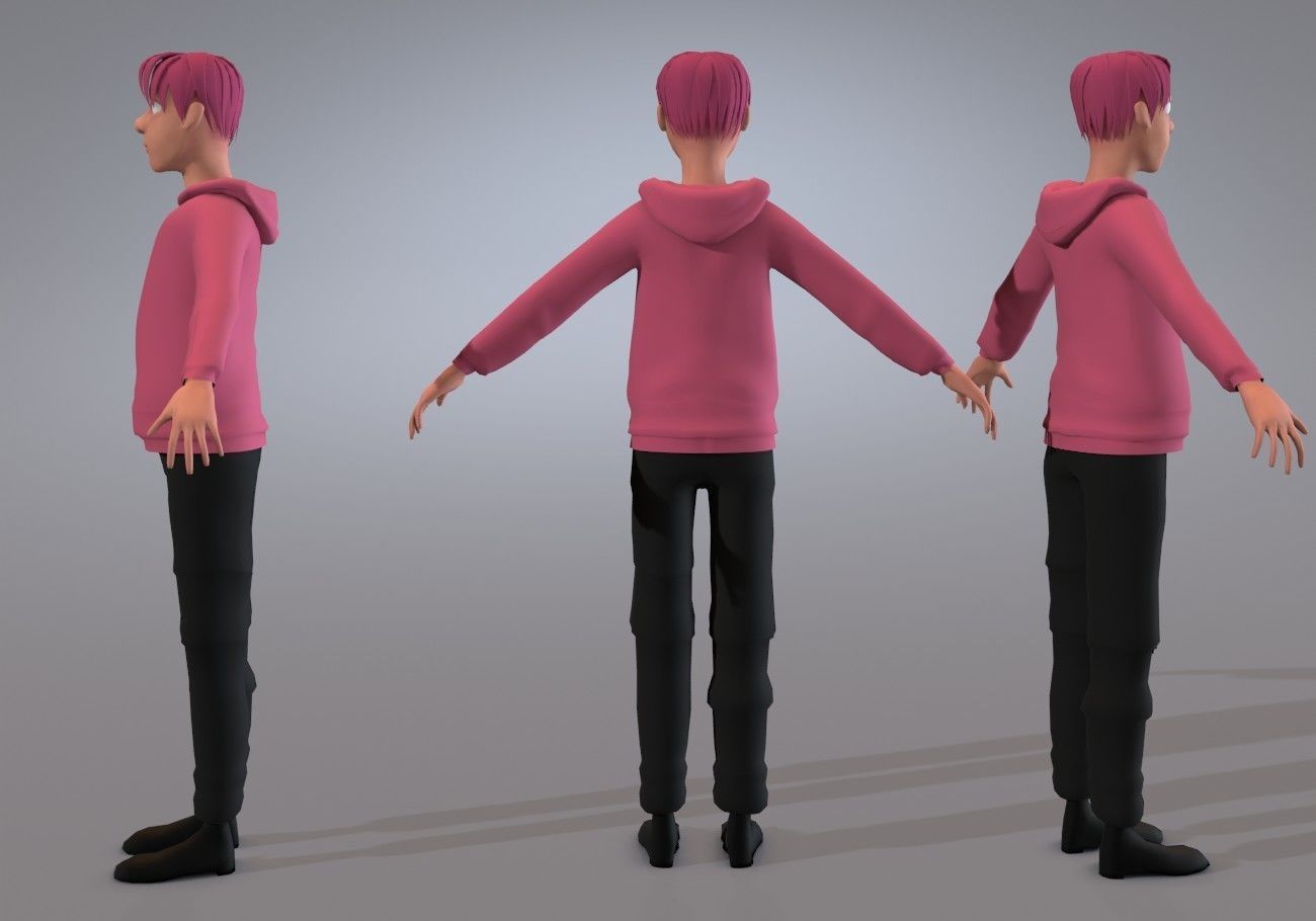 cute pink boy Low-poly 3D model_2