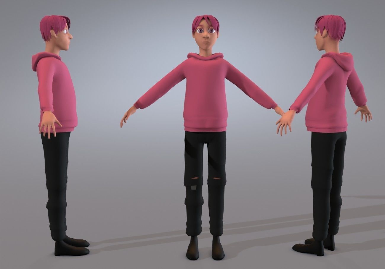 cute pink boy Low-poly 3D model_1