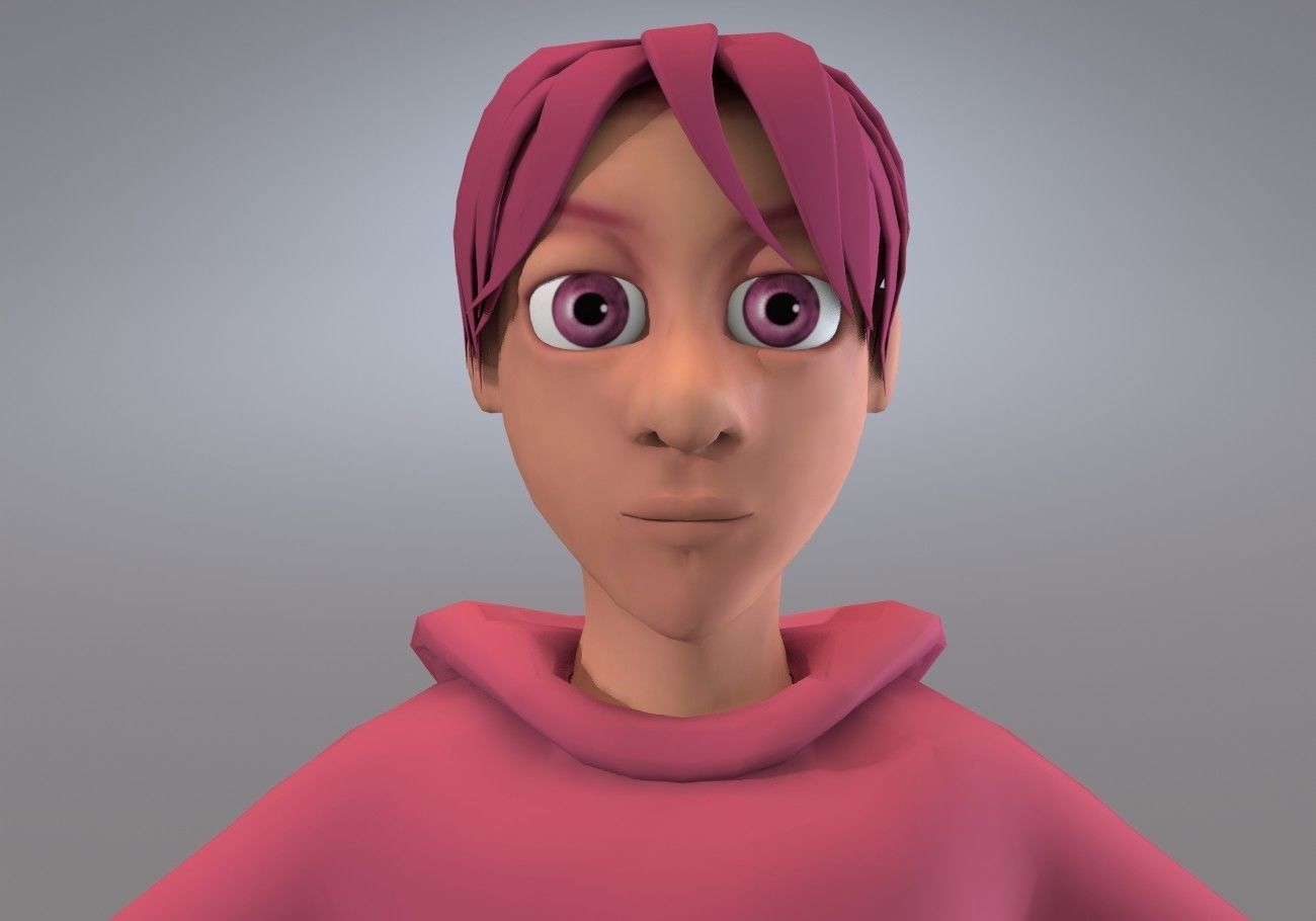 cute pink boy Low-poly 3D model_4