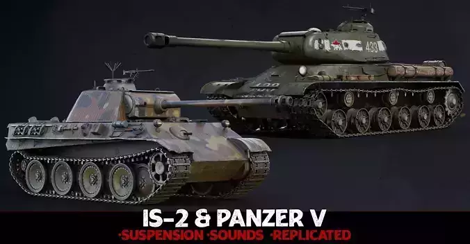 WW2 Tanks - IS-2 and Panzer V - Advanced Tank Blueprint UE4 Low-poly 3D model