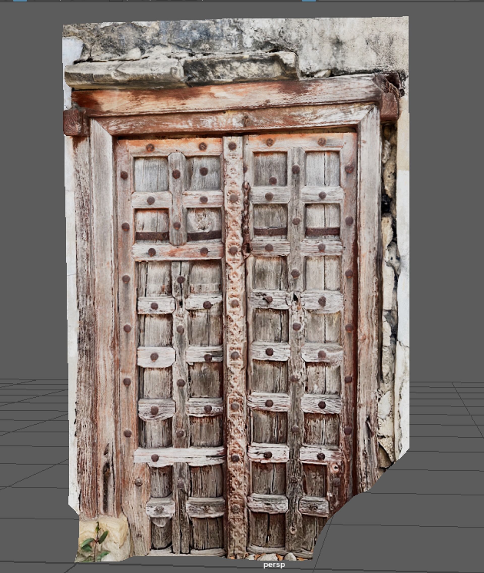 Ancient doors of house boundary with iron handle 3D model_2