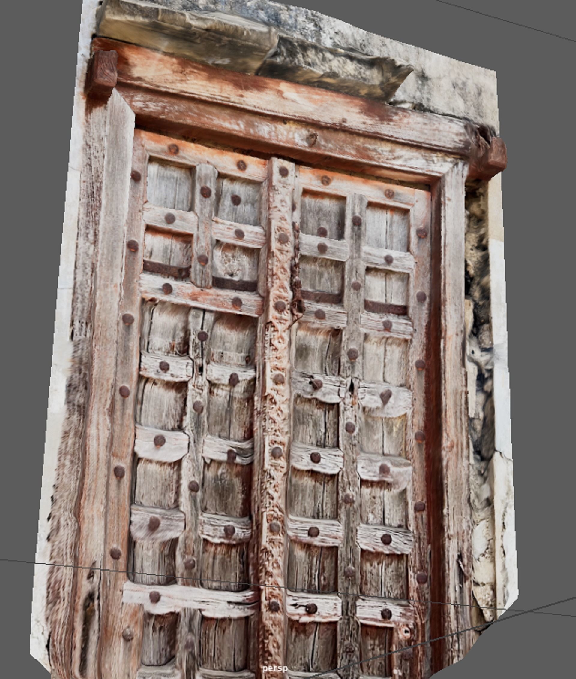 Ancient doors of house boundary with iron handle 3D model_4
