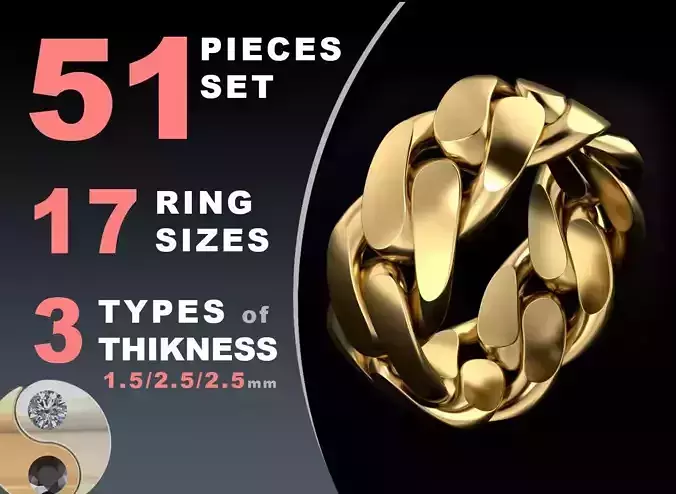 Cuban link chain ring 10 mm wide 3D print model