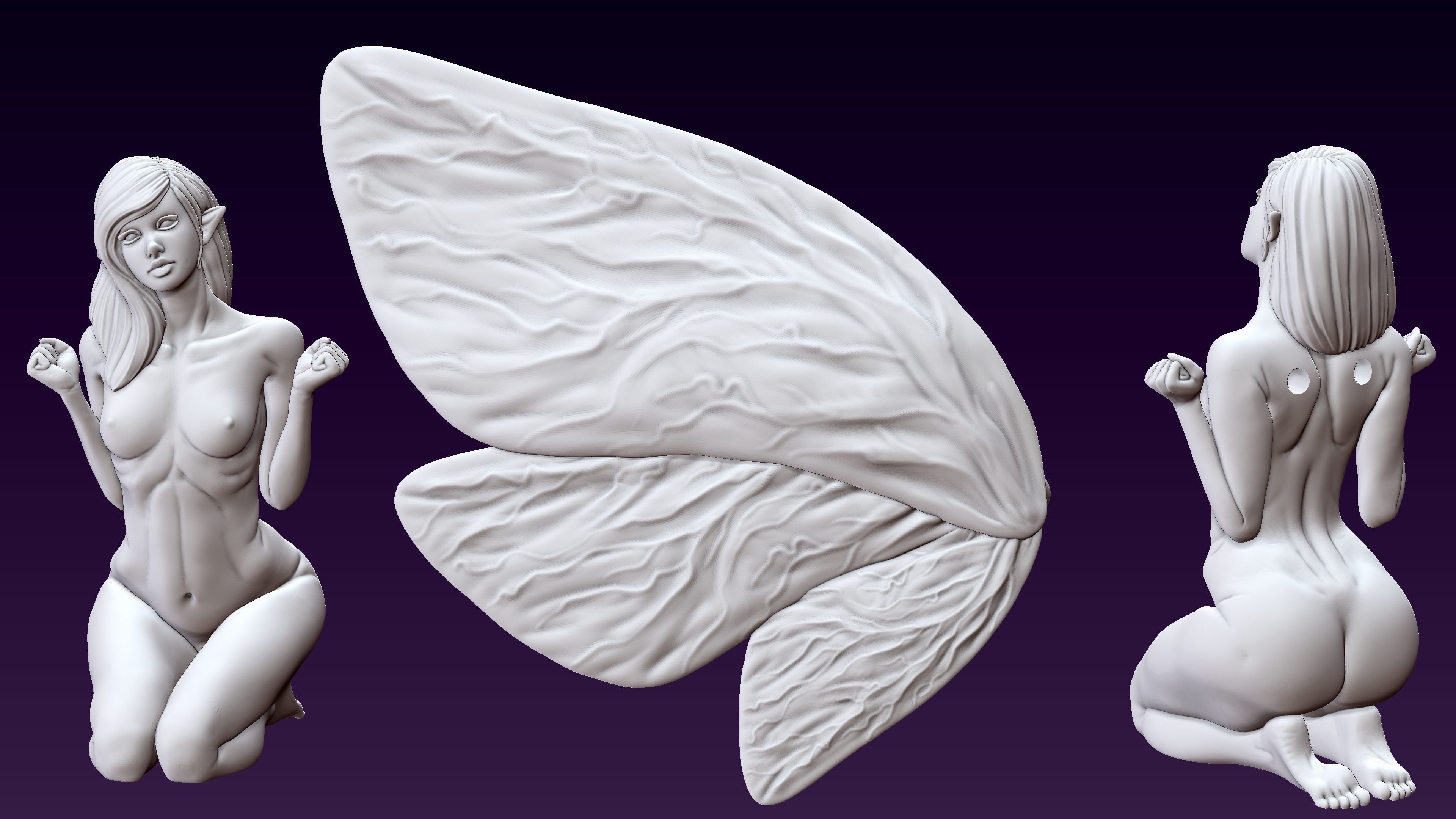 Fantasy Fairy kneeling 3D print model_12