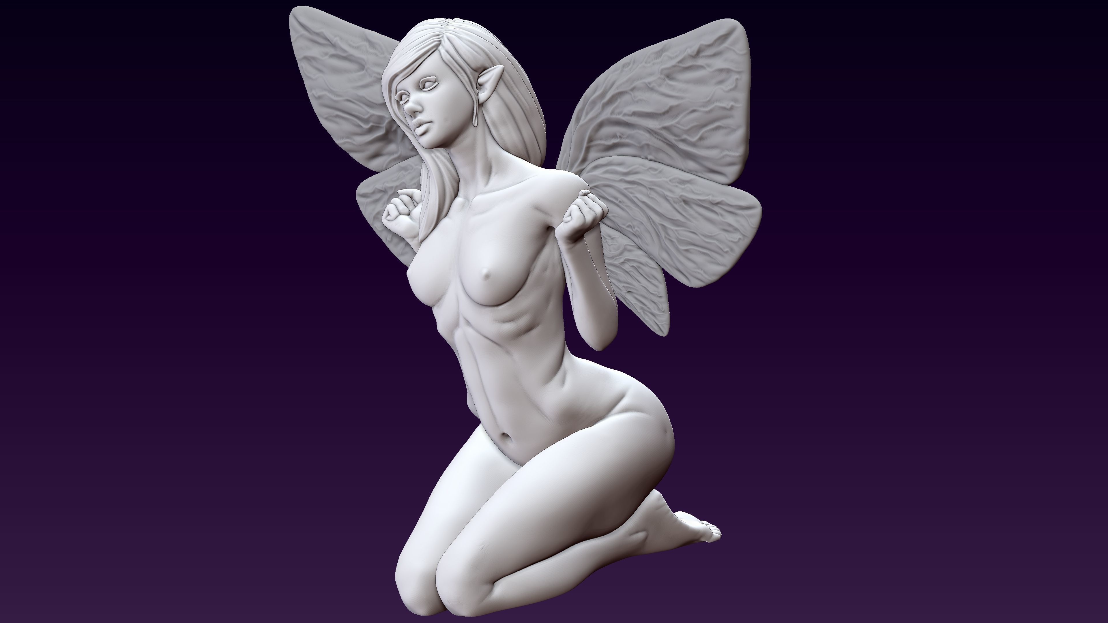 Fantasy Fairy kneeling 3D print model_2