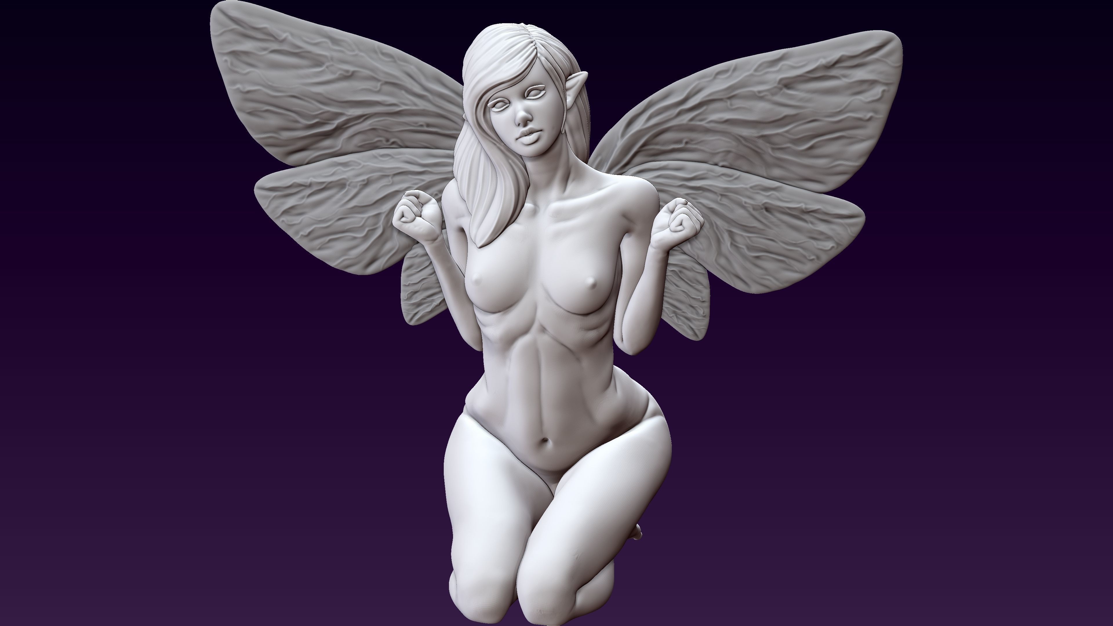 Fantasy Fairy kneeling 3D print model_6