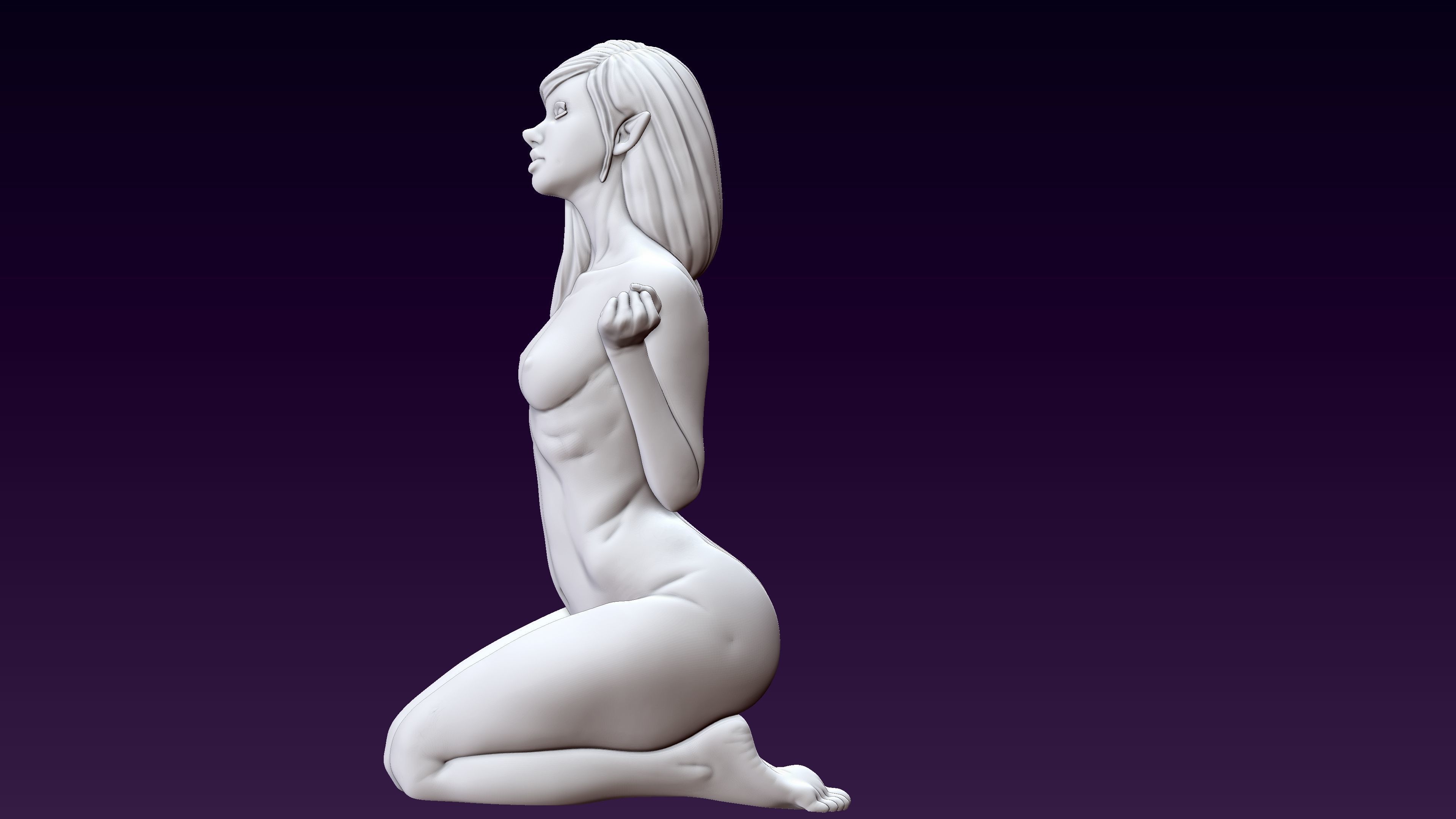 Fantasy Fairy kneeling 3D print model_8