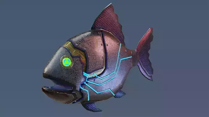 Robofish fish with glowing eyes Low-poly 3D model