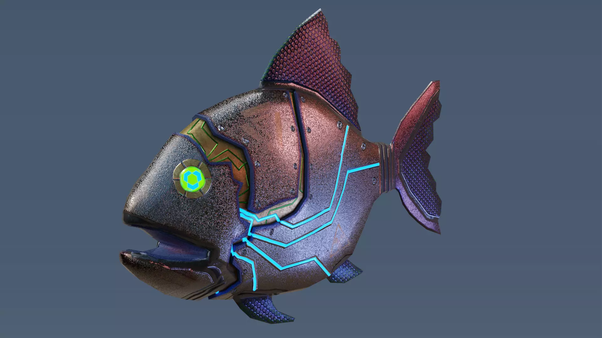 Robofish fish with glowing eyes Low-poly 3D model_0