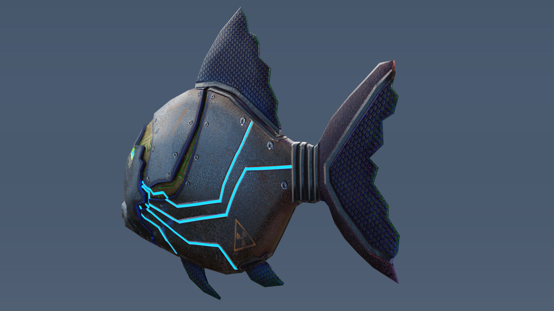 Robofish fish with glowing eyes Low-poly 3D model_3