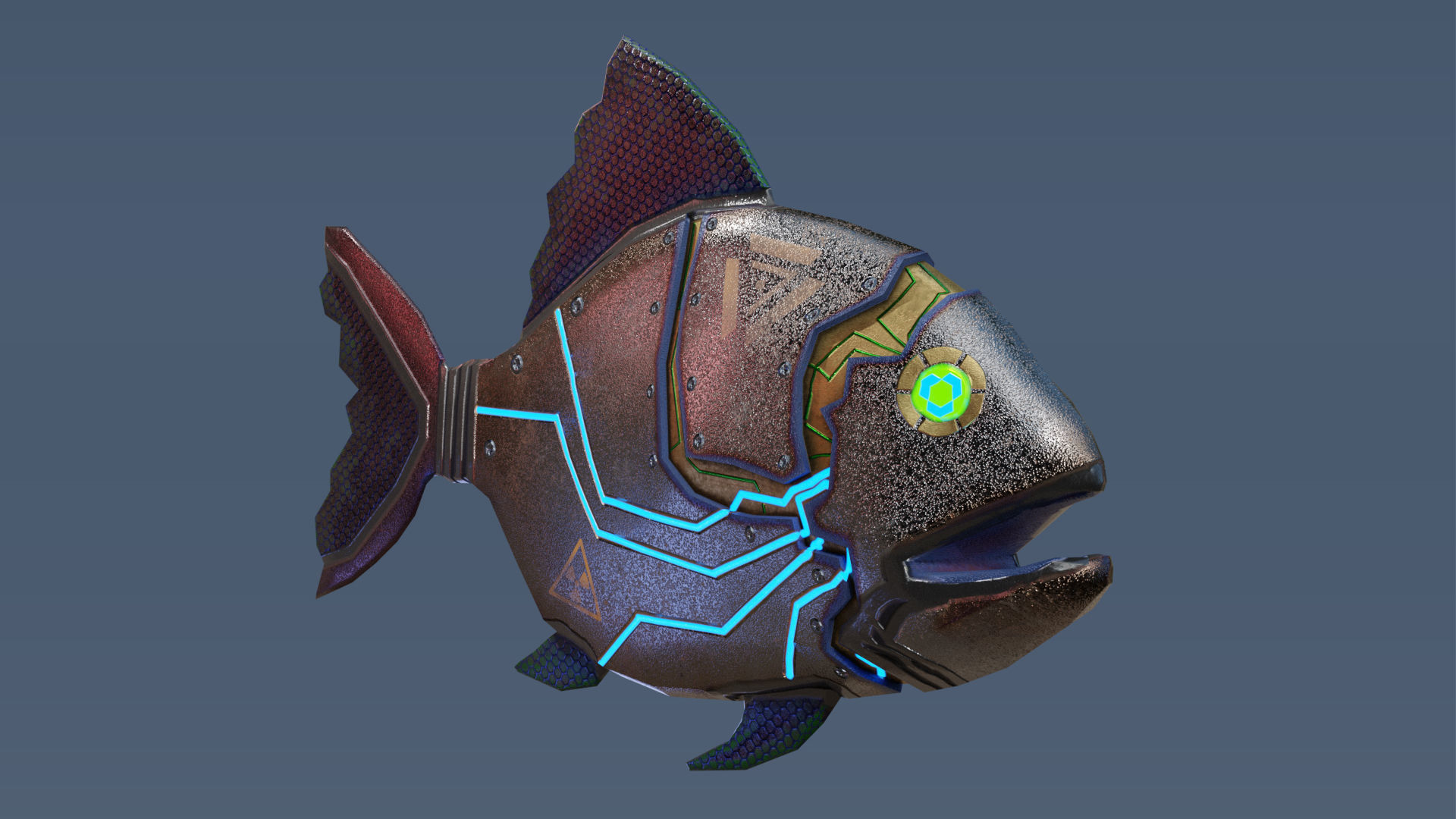 Robofish fish with glowing eyes Low-poly 3D model_4