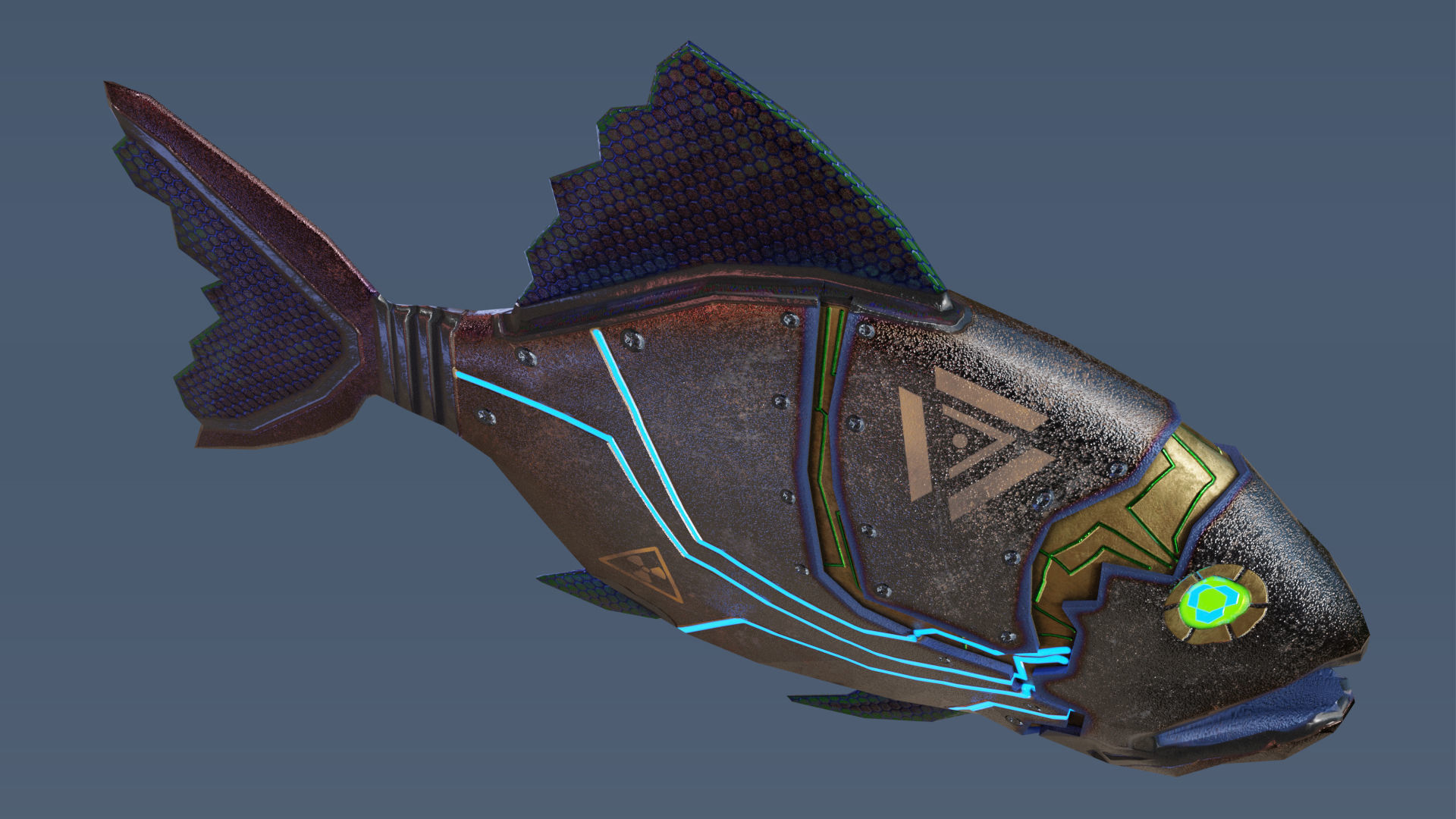Robofish fish with glowing eyes Low-poly 3D model_5