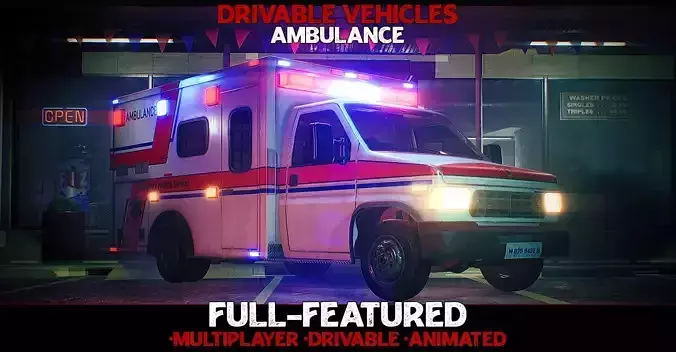 Ambulance - Drivable UE4 UE5 Low-poly 3D model