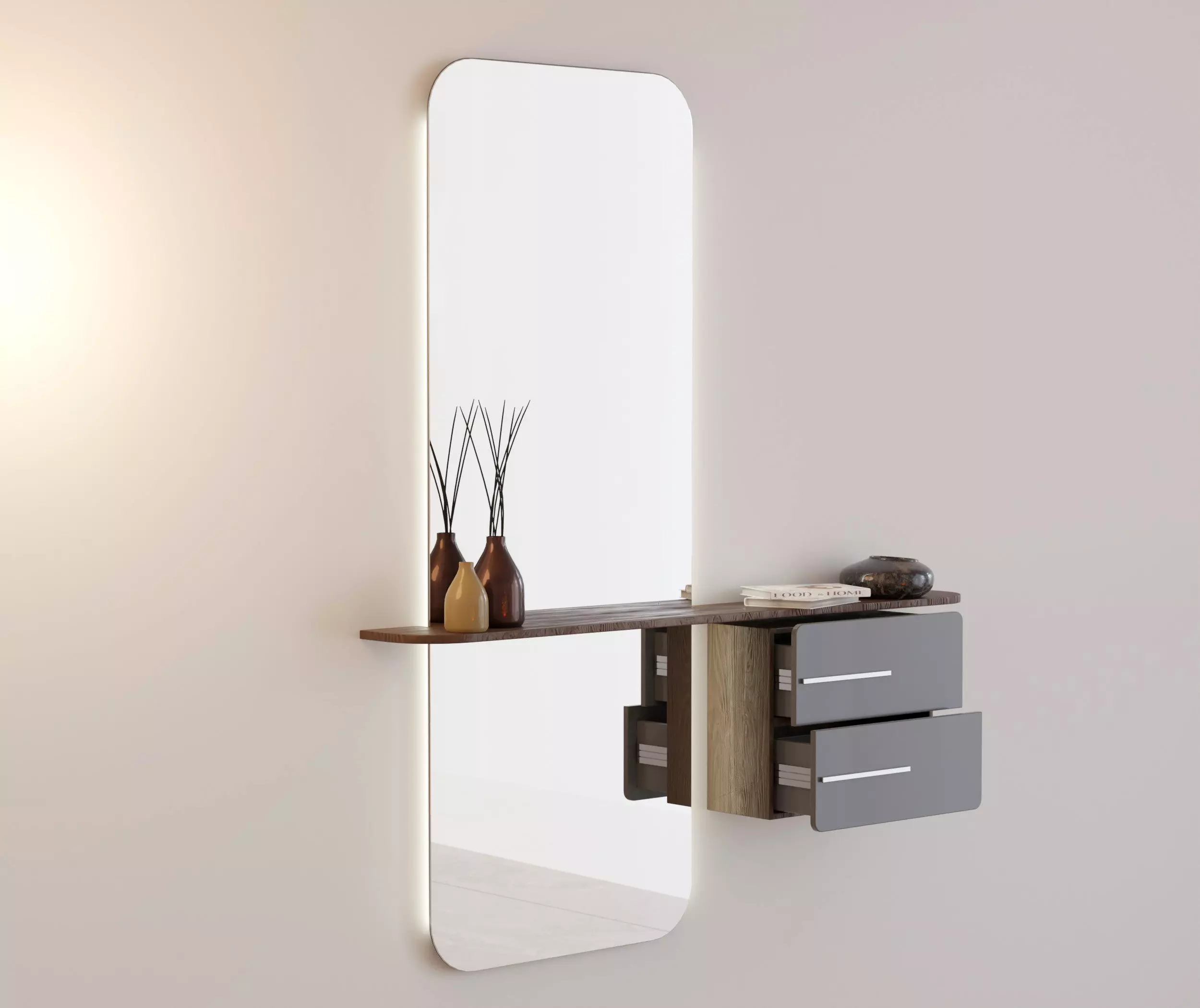 Dresser modern bathroom with mirror and two drawers 3D model_0