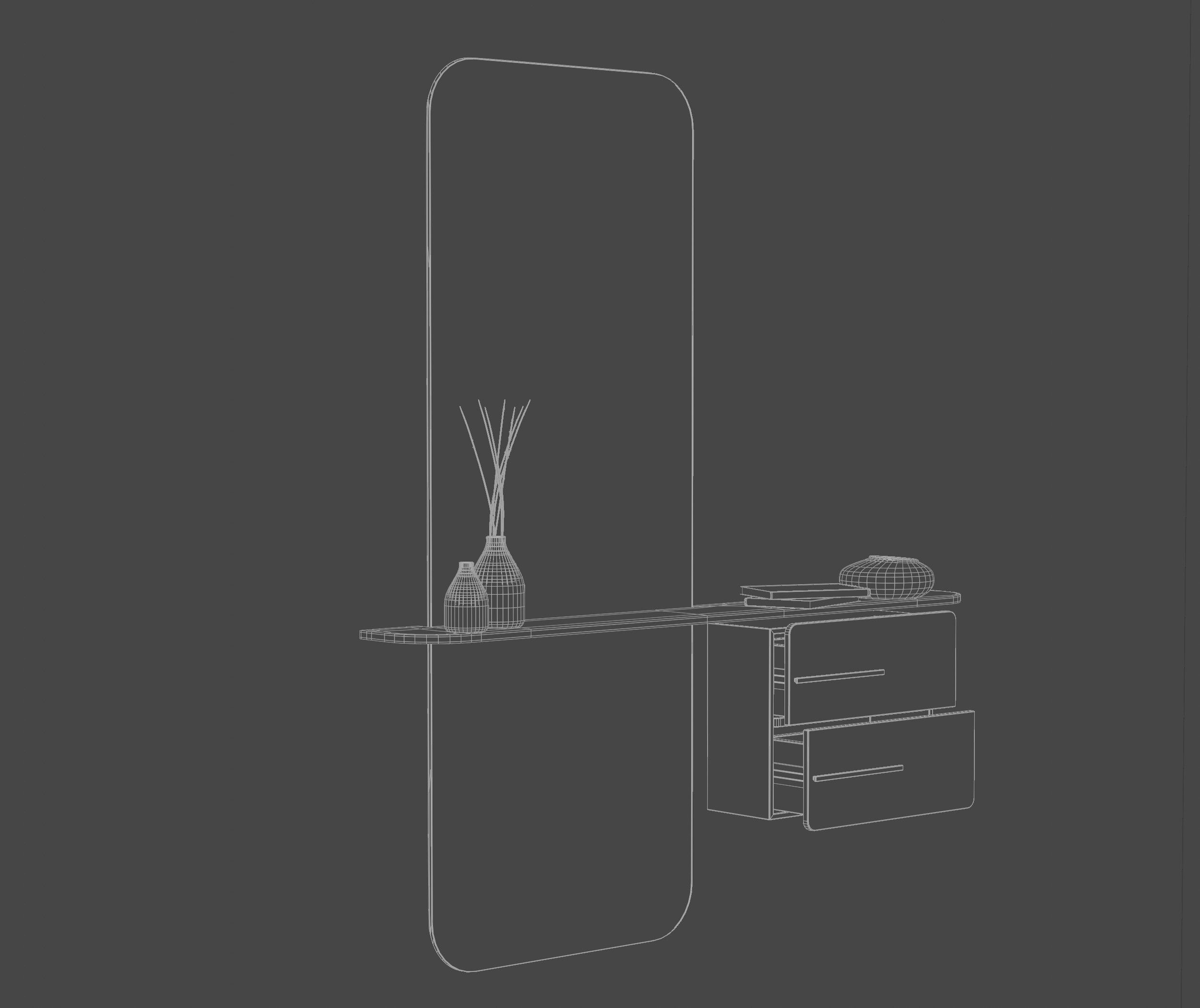 Dresser modern bathroom with mirror and two drawers 3D model_2