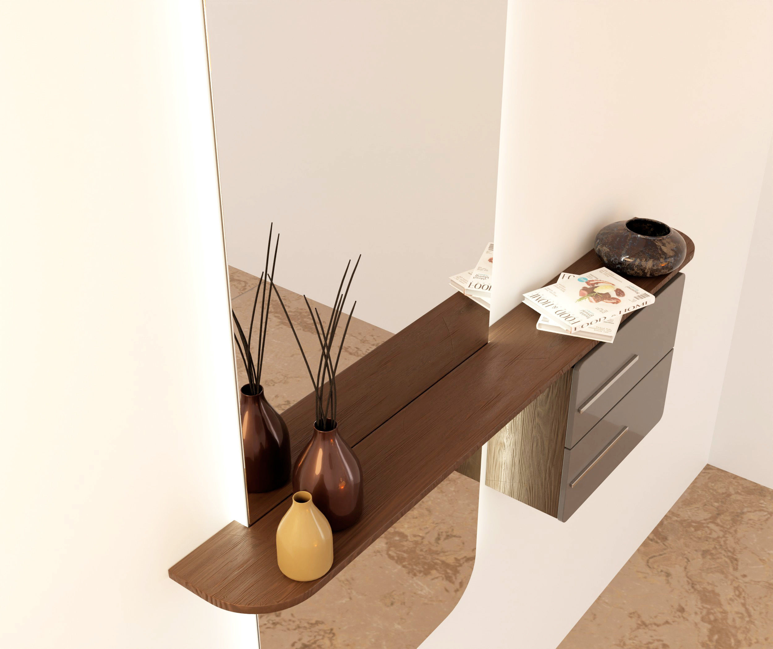 Dresser modern bathroom with mirror and two drawers 3D model_9