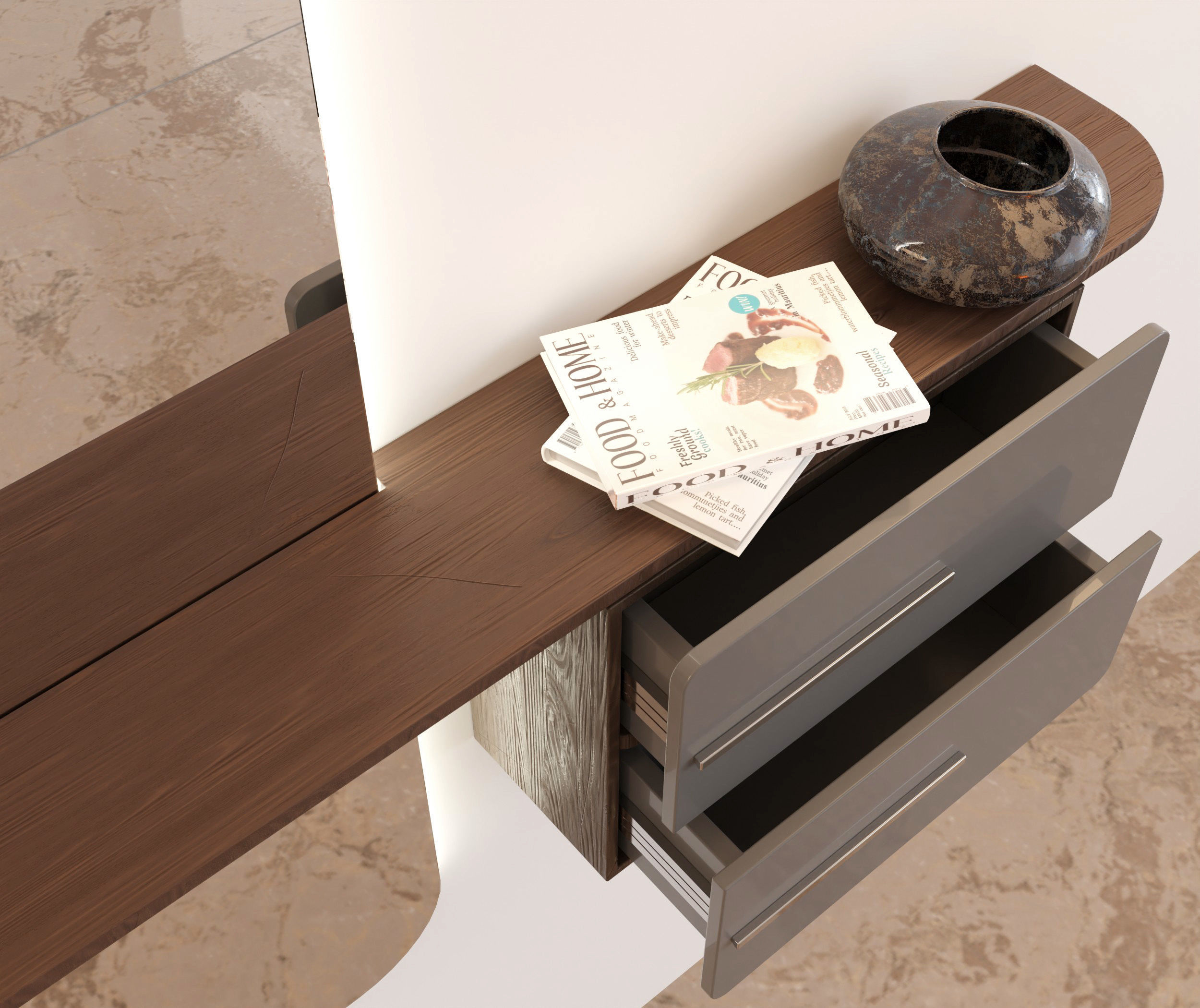 Dresser modern bathroom with mirror and two drawers 3D model_3