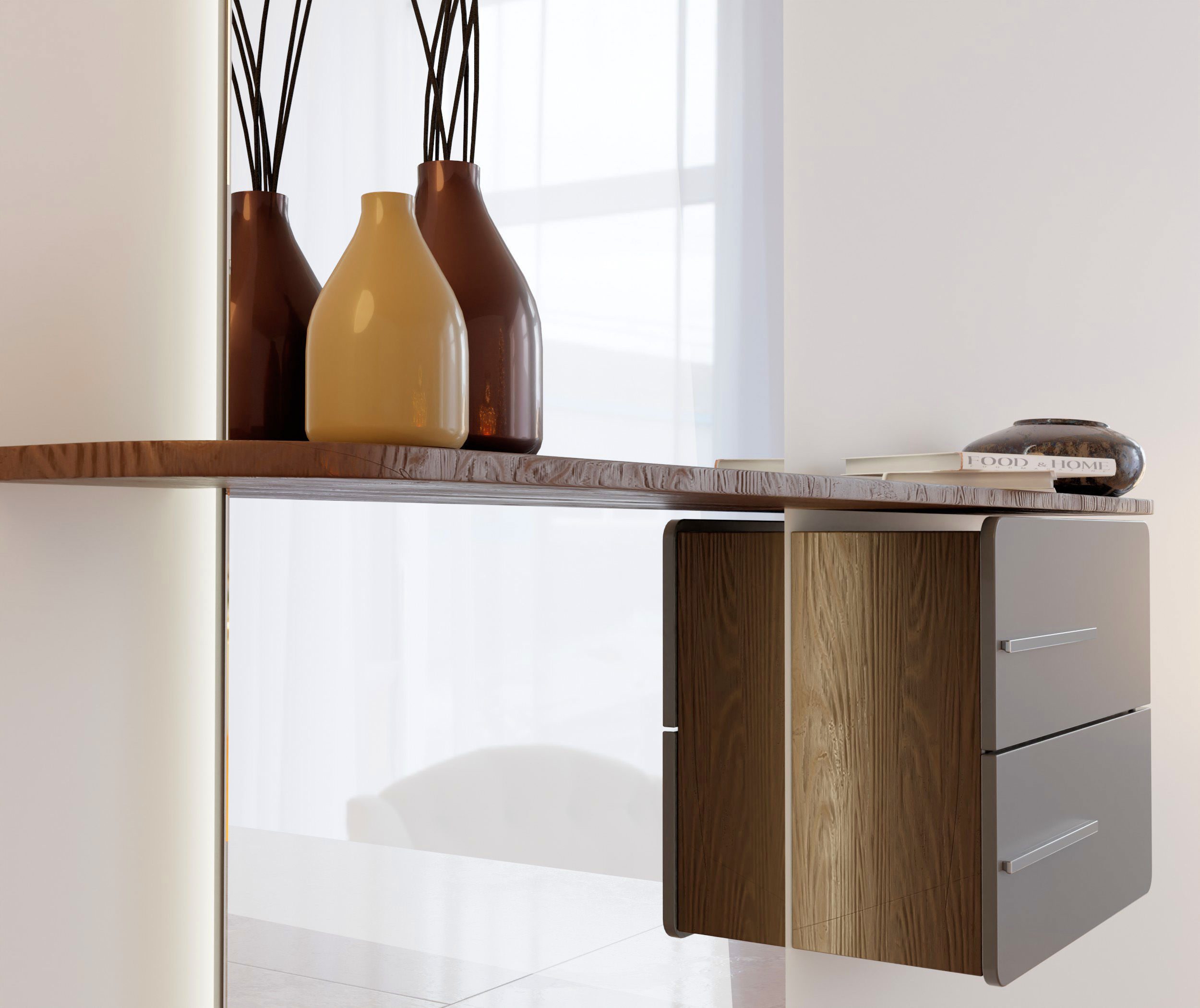 Dresser modern bathroom with mirror and two drawers 3D model_6