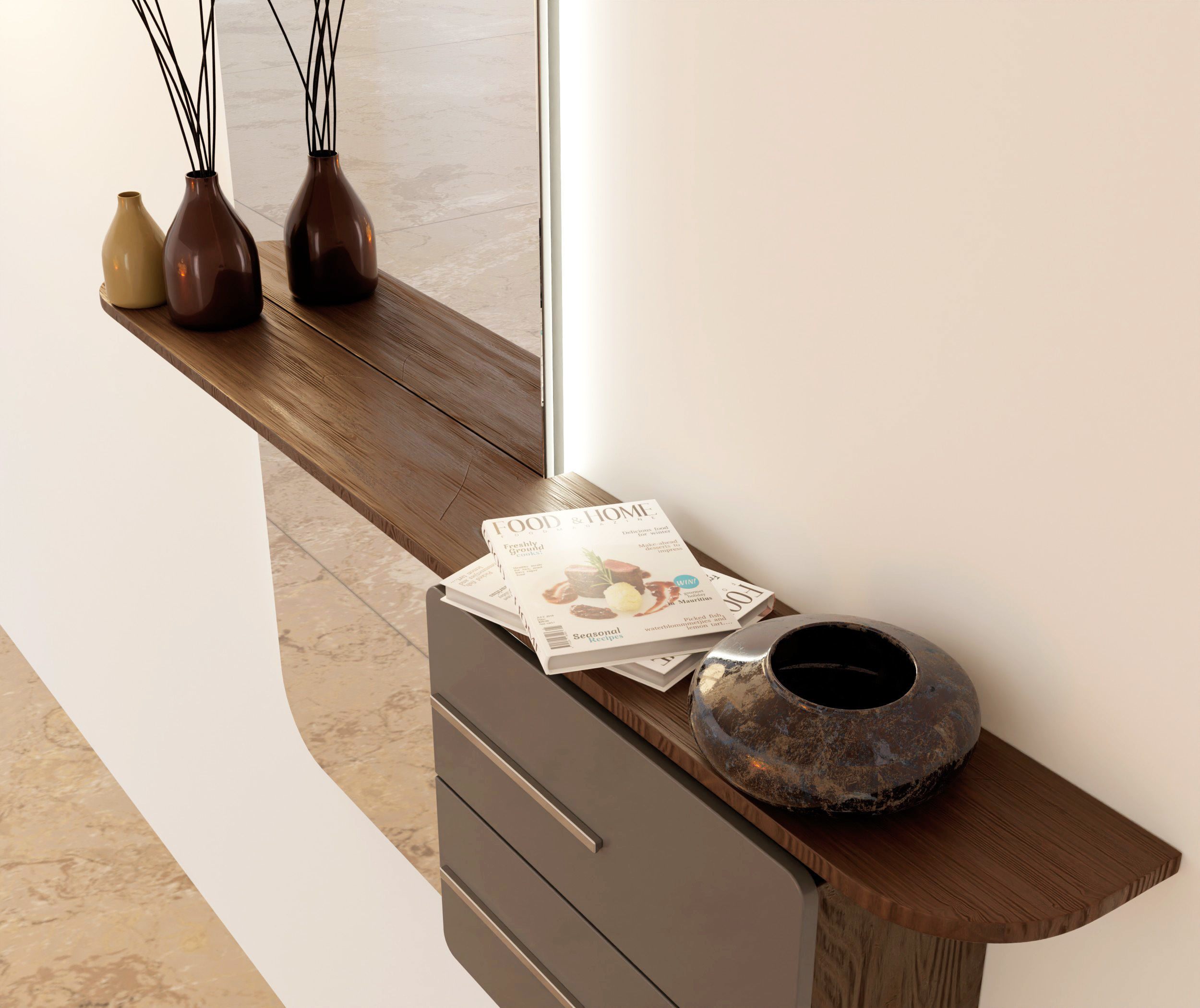 Dresser modern bathroom with mirror and two drawers 3D model_12