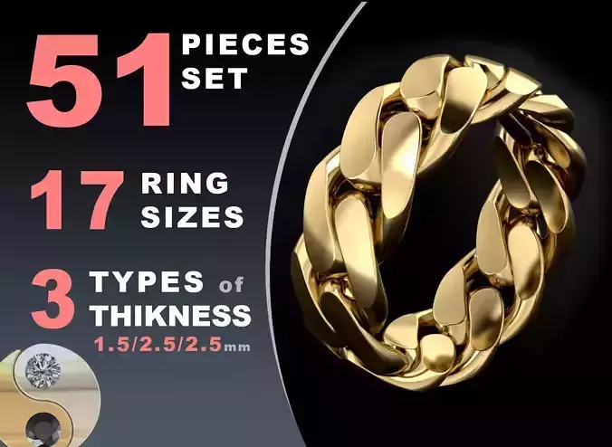 Cuban link chain ring 8 mm wide 3D print model
