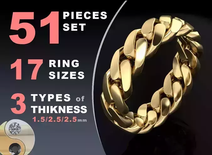 Cuban link chain ring 6 mm wide 3D print model