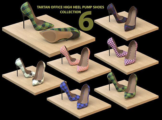 tartan high heel office pump shoes Low-poly 3D model