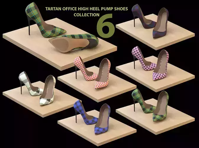 tartan high heel office pump shoes