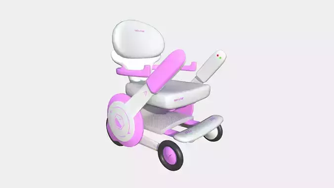 Tech Wheelchair B03 White Pink - Disability Character Design Low-poly 3D model