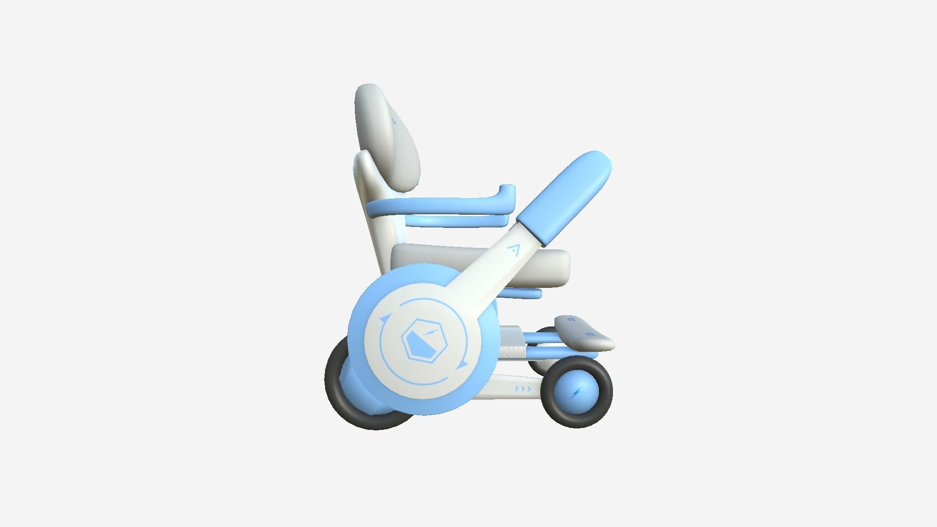 Tech Wheelchair B04 White Blue - Disability Character Design Low-poly 3D model_4