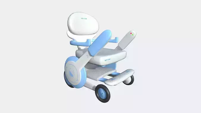 Tech Wheelchair B04 White Blue - Disability Character Design Low-poly 3D model