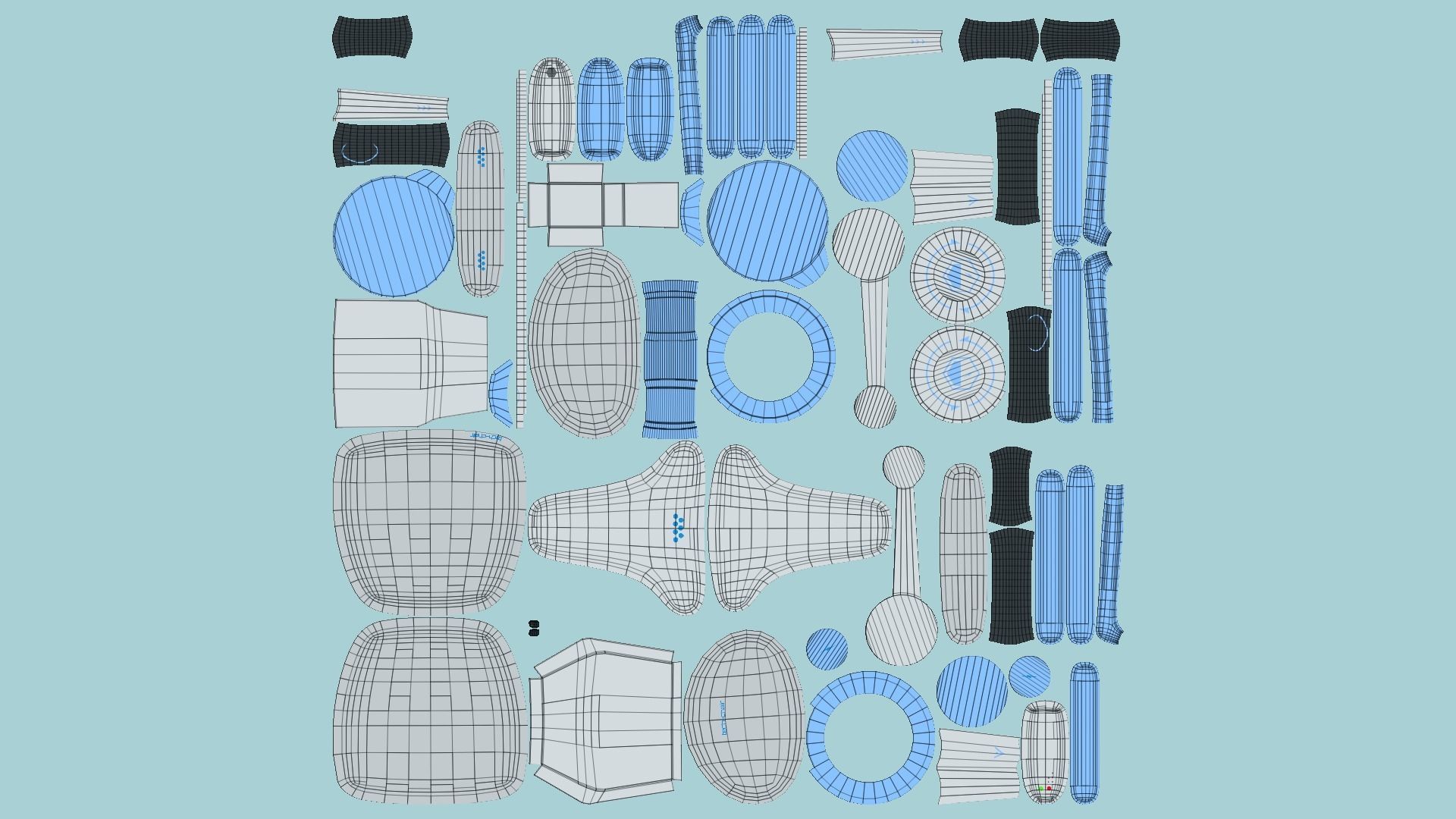Tech Wheelchair B04 White Blue - Disability Character Design Low-poly 3D model_5