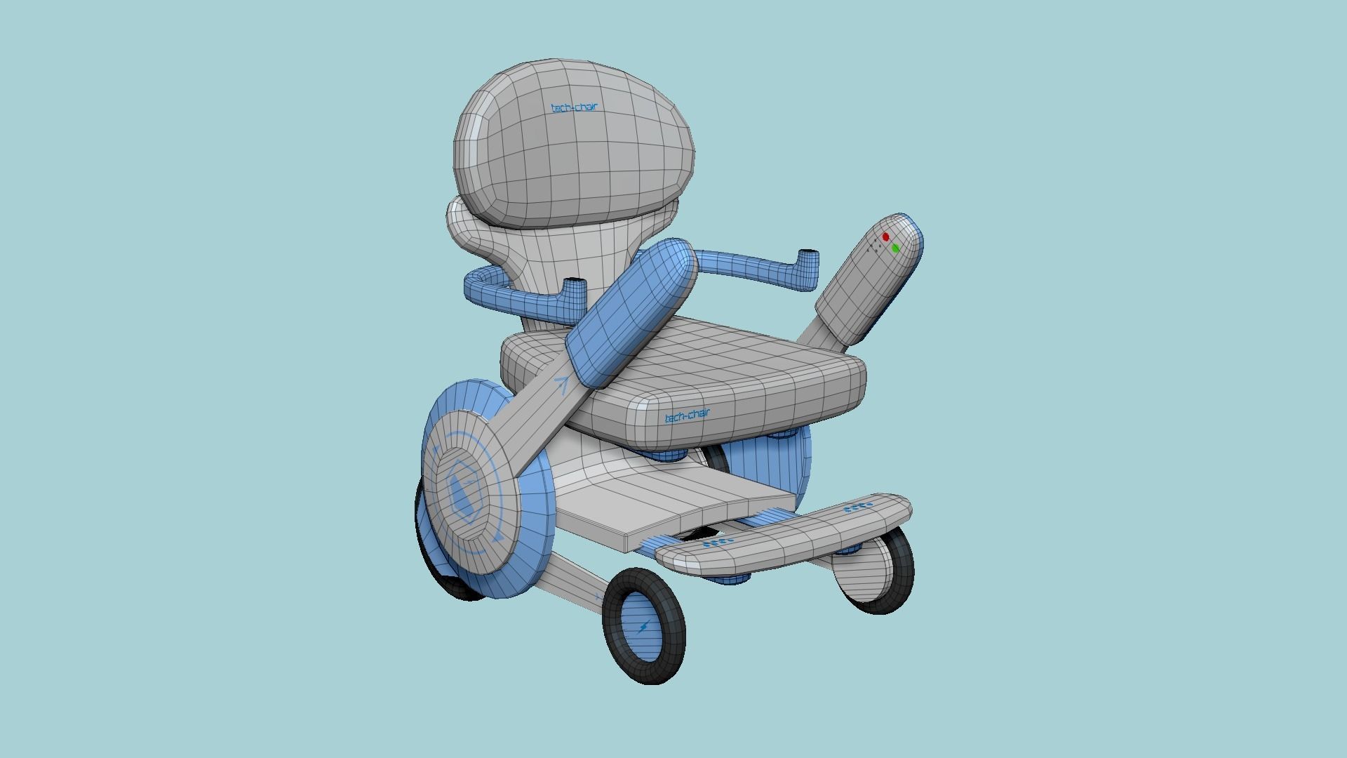 Tech Wheelchair B04 White Blue - Disability Character Design Low-poly 3D model_6