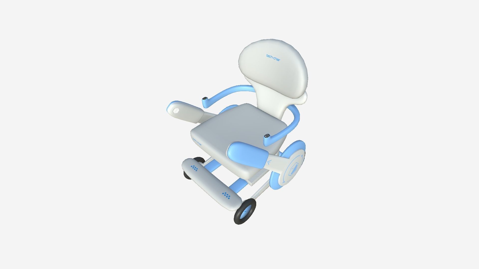 Tech Wheelchair B04 White Blue - Disability Character Design Low-poly 3D model_1