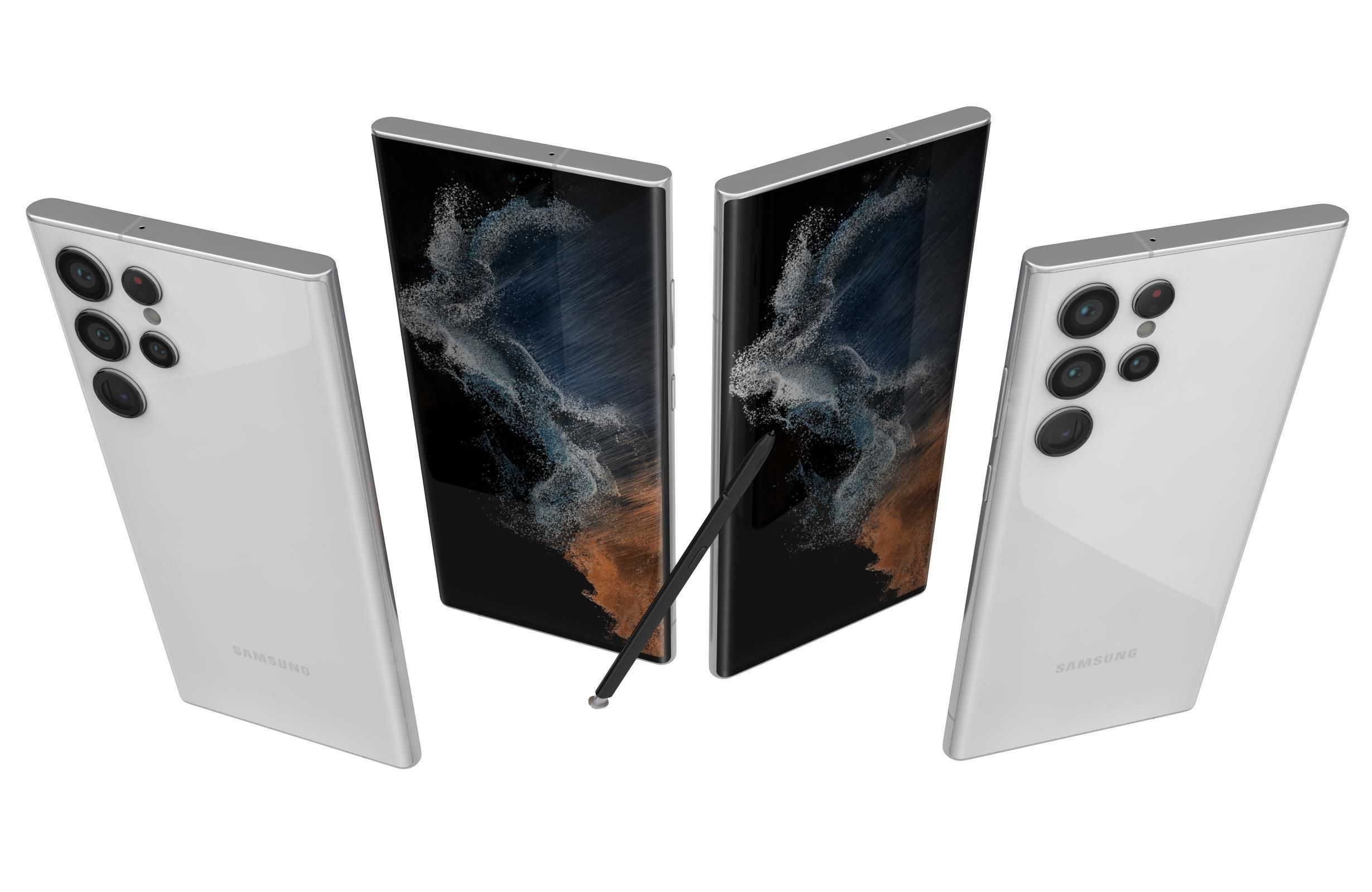 Samsung Galaxy S22 Ultra White Low-poly 3D model_4