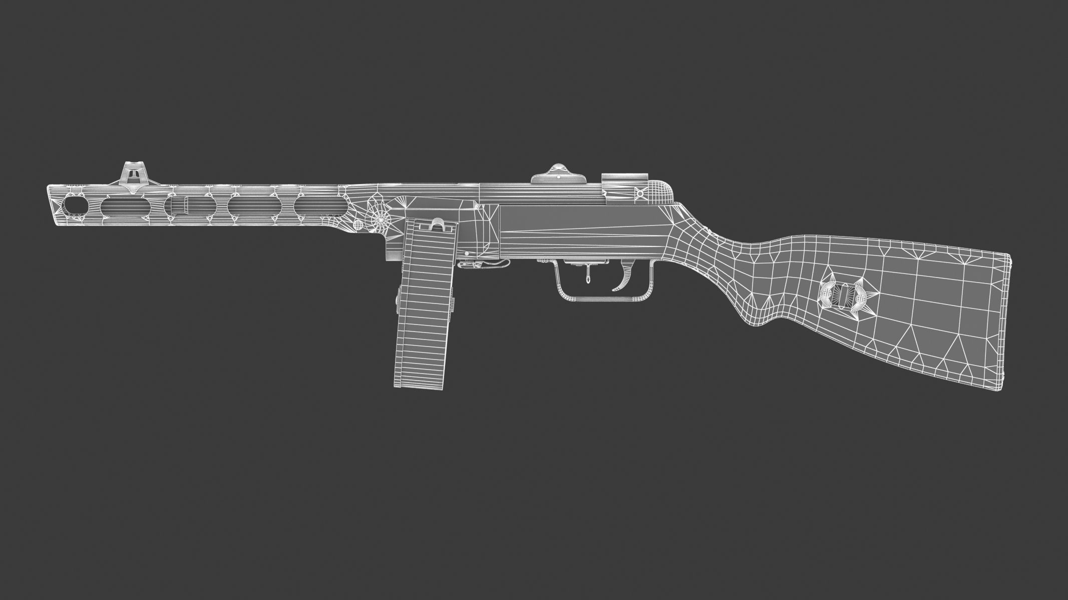 PPSh-41 Low Poly wooden gun Low-poly 3D model_17