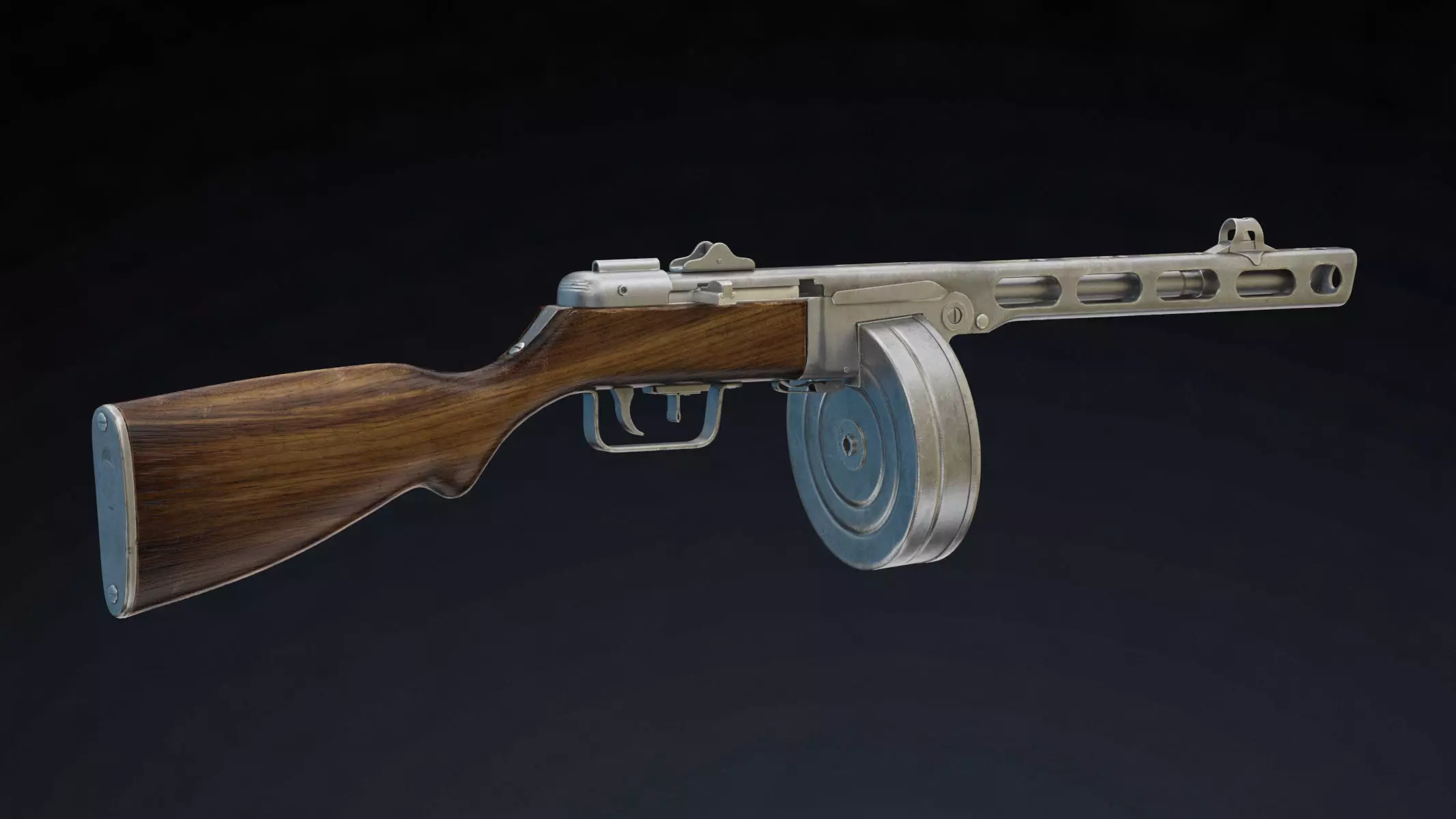 PPSh-41 Low Poly wooden gun Low-poly 3D model_0