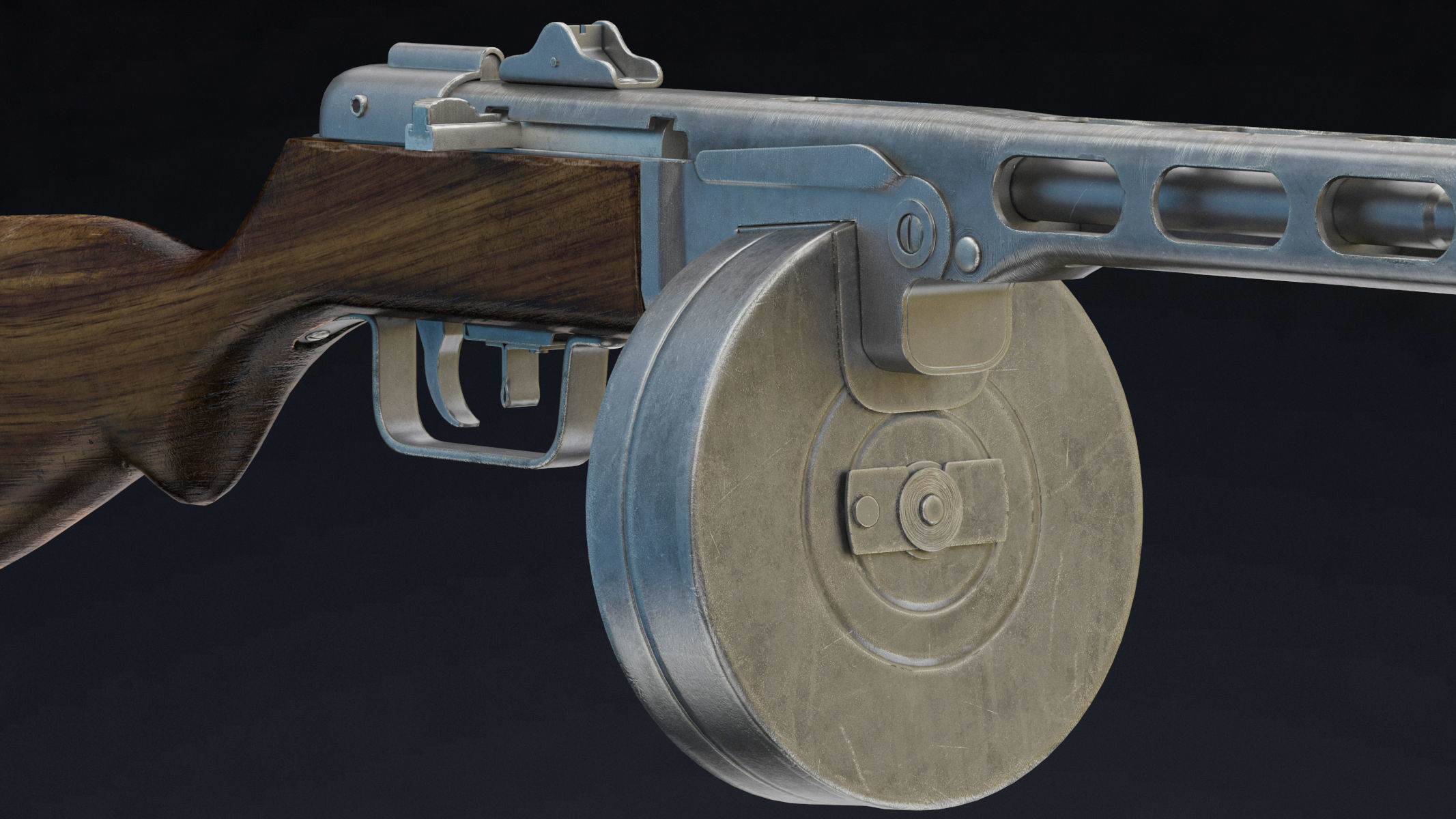 PPSh-41 Low Poly wooden gun Low-poly 3D model_9