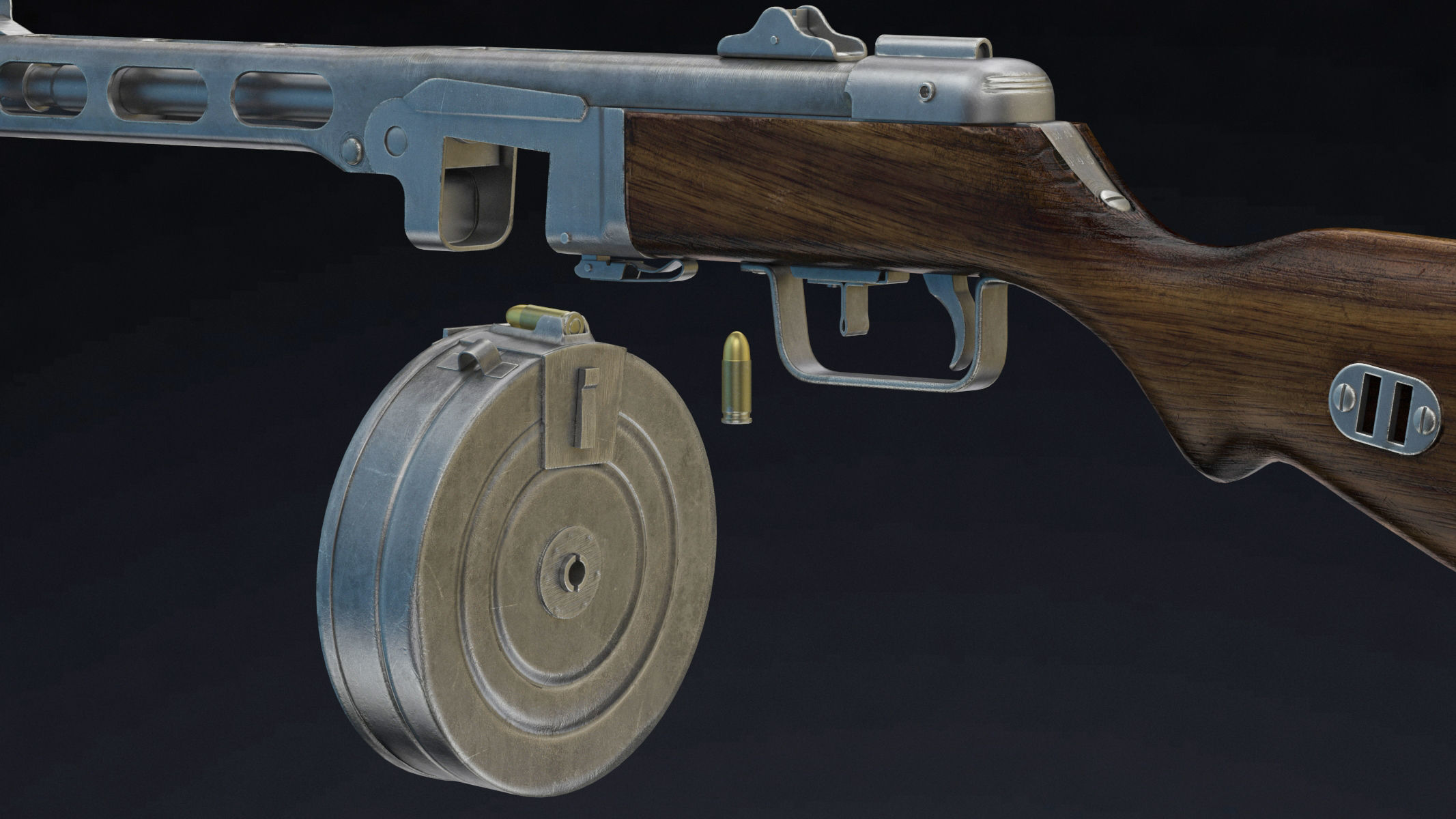 PPSh-41 Low Poly wooden gun Low-poly 3D model_14