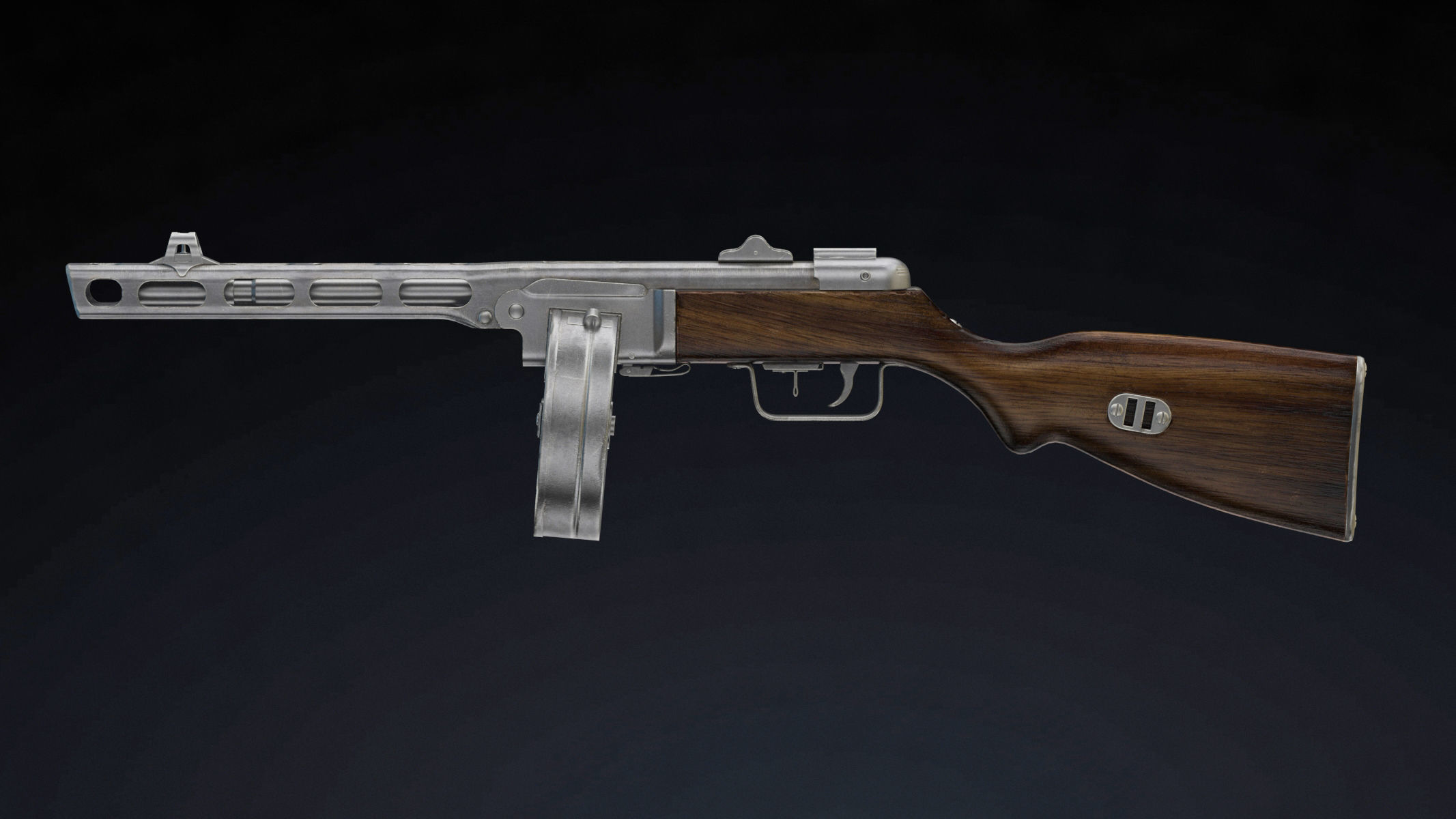 PPSh-41 Low Poly wooden gun Low-poly 3D model_2