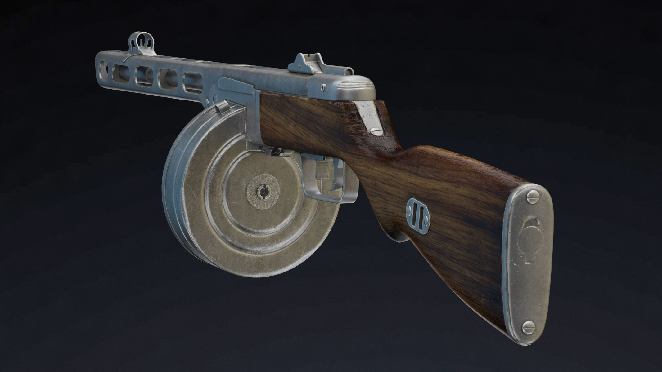 PPSh-41 Low Poly wooden gun Low-poly 3D model_1