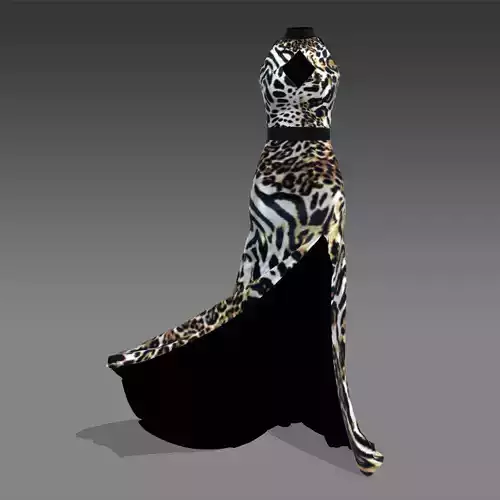 DRESS LEOPAR LOOK LONG SLIT DRESS PANELED LOOK