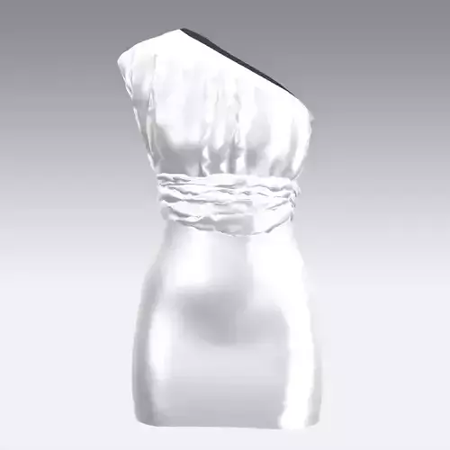 DRESS WHITE COLOR SATIN SLIK DRAPED ONE SHOULDER LITTLE 