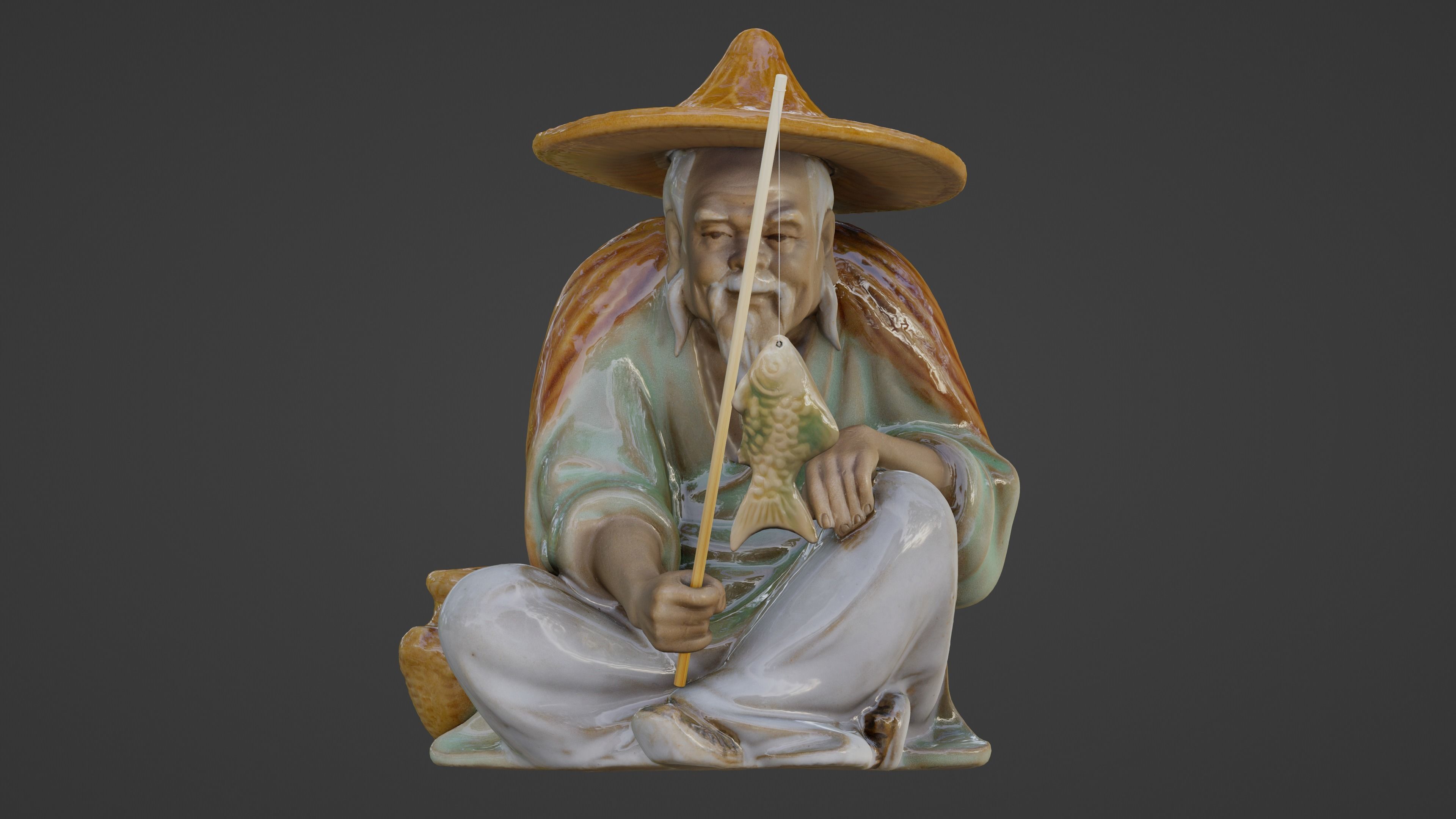 Chinese Mudman Fisherman Figurine Low-poly 3D model_2