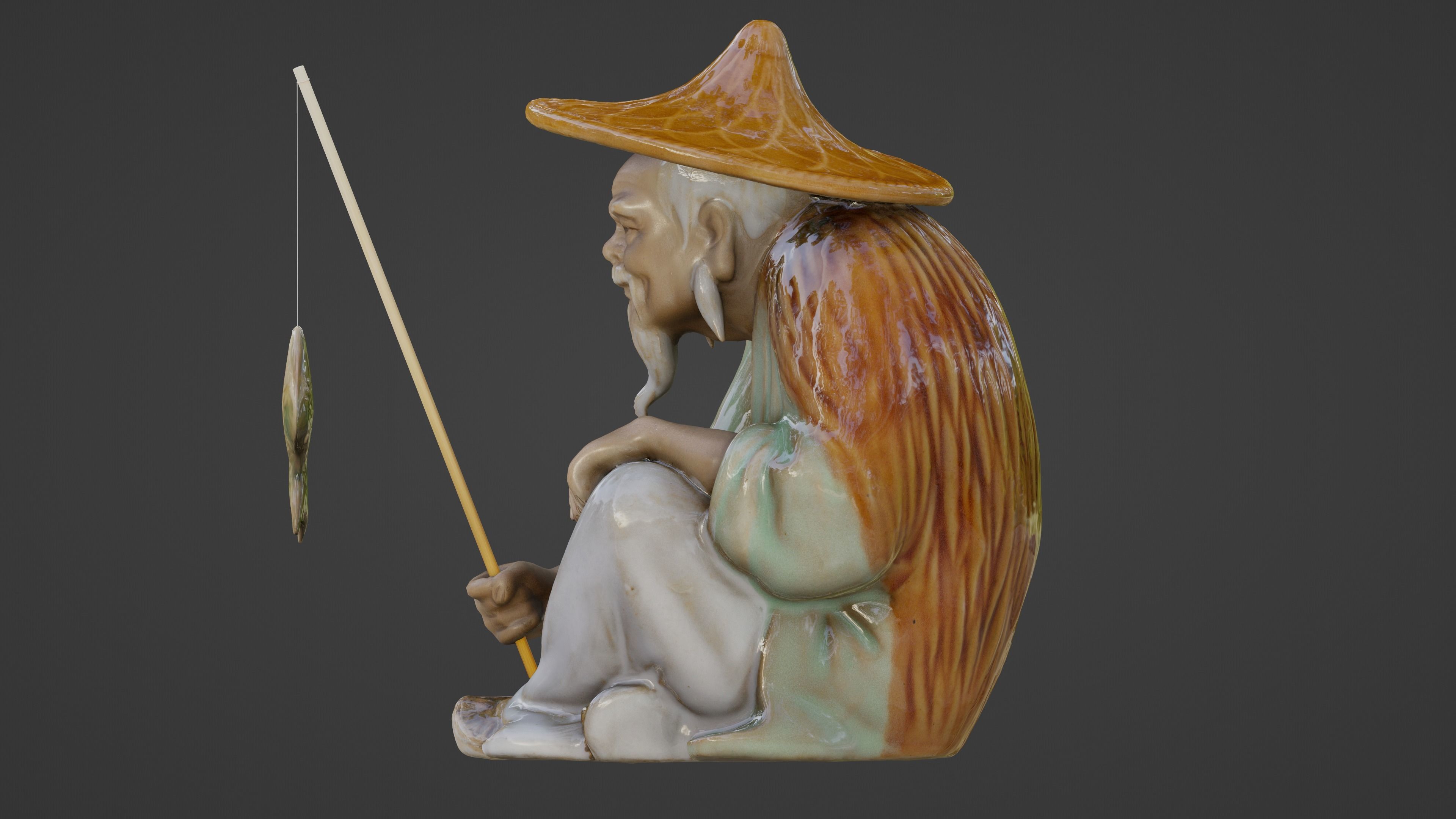 Chinese Mudman Fisherman Figurine Low-poly 3D model_5